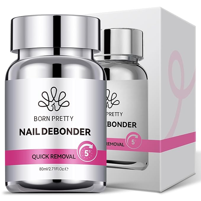 BORN PRETTY 80ML Nail Glue Remover for Press on Nails, 5s Quick Remover Fake Nails with Cuticle Pusher, Easy Remover for Acrylic Tips Nail Glue Fast Acting Adhesive Debonder Acetone-Free