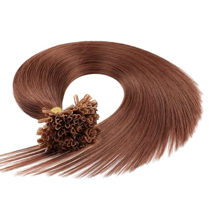 Keratin U-tip Human Hair Extensions 33# Copper Brown 100 Strands 0.5g/strands, Curlable Nail Tip Hair Extension Straight Brazilian Remy Hair 20 Inch (50cm)