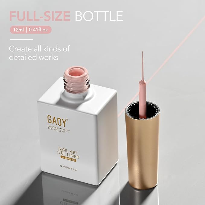 GAOY Baby Pink Swirl Gel Nail Polish Art Liner, 12ml Light Pastel Pink Color Nail Paint Design with Thin Brush, UV Light Cure for DIY French Manicure at Home