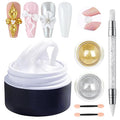 White Solid Builder Gel for Nails, Hard Gel Non-Sticky Sculpting, 3D Nail Art Carving Extension with Chrome Powder/Nail Sculpture Pen