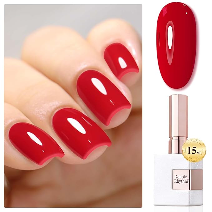 Double Rhythm Gel Polish 15ML Jelly Sheer Pastel Light Milky Color Pearl White Bottle 1 PC 0.5 OZ Full Size Nail Art Salon at Home (Red-D1451)