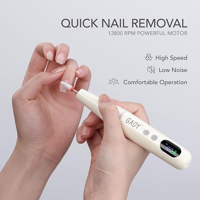 GAOY Cordless Electric Nail File, Nail Drill with LED Display for Acrylic Gel Nails, Hand Feet Trimmer Buffer Tool, Milky White