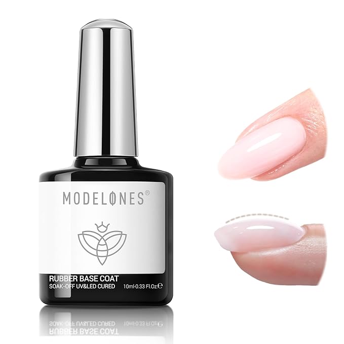 modelones Builder Rubber Base Gel for Nails, Light Milky Baby Pink 6 in One Nude Color Base Coat Strengthen Apex Building Extension Long Last Protect Soak Off Manicure for Fragile Nail Art DIY Home