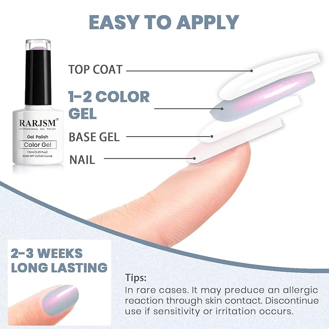 RARJSM Pearl Blue Gel Polish,Pearlescent Gel Nail Polish,Shell Glitter Purple Mermaid Shimmer Iridescent NailGel Polish Soak Off L E D U V Curing Requires Swirl Thread Effect DIY Manicure Use 7.5ML