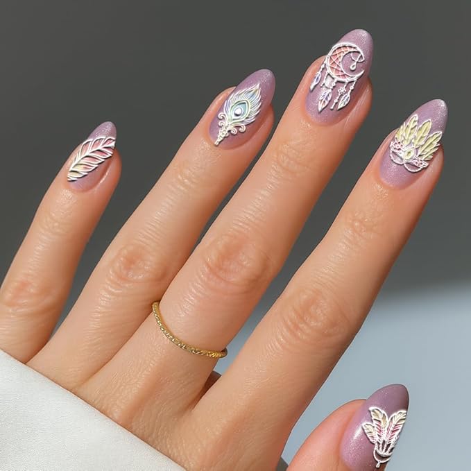 PH PandaHall 3pcs Feather Nail Stamping Plates Dreamcatcher Nail Art Templates Feather Flower Nails Image Plates Dreamy Pendant Nails Design Stamp for Women Manicures Salon DIY Printing Decoration