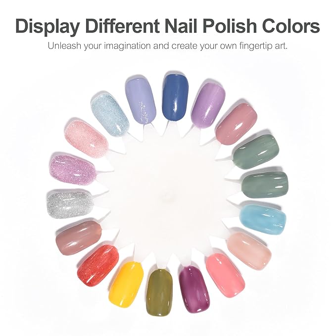 20Pcs False Nail Swatches Wheels for 360 Color Nail Tips Acrylic Nail Art Polish Display Nail Practice Tips Board for Manicure, Home DIY/Nail Art Salon Show, Natural