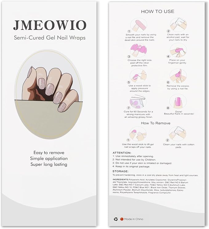 JMEOWIO Gel Nail Stickers Colorful Glitter Semi Cured Gel Nail Strips Wraps UV/LED Nails Art Design Decoration Accessories