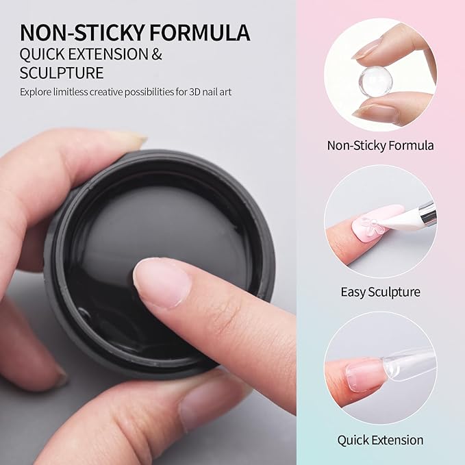 3D Gel Nail Art Kit-Aurora Solid Builder Gel for Nails 3D Sculpting Carving Building Modeling Hard Extension for Beginner DIY Salon at Home Cured Needed
