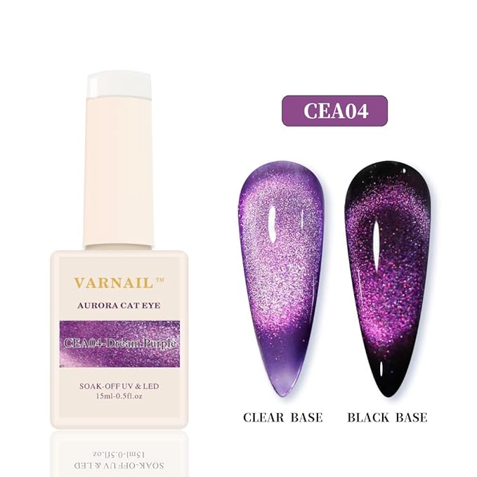 VARNAIL Aurora Cat Eye Gel Polish Set 6 Colors, 15ML Glitter 9D Clear Base Cat Eye Gel Polish with Magnet, Salon Quality Magnetic Soak off UV Gel Nail Polish Set