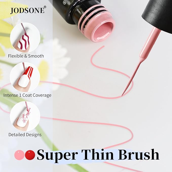 JODSONE Nail Art Gel Liner Set 10 Colors White Red Black White Gel Nail Polish Need U V Lamp Cured with Thin Brush,Valentines Gifts for Women