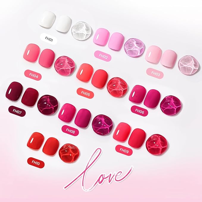 JODSONE 12 PCS Gel Nail Polish Set with Base Coat and Top Coat 2026 Valentine's Day Limited Red Pink High Gloss Fashion Gifts for Women & Girls