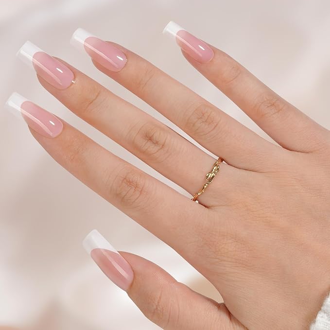 Vansiho Pink French Gel Nail Tips, 150Pcs Long Square Soft Gel Nail Tips, French Tips Press on Nails, Fake Nails for Nail Art DIY 15 Sizes