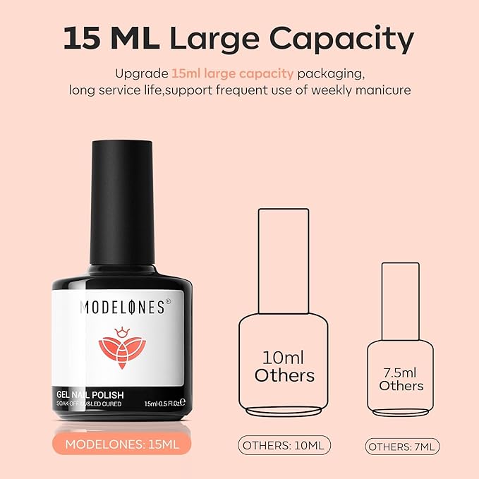 modelones Peach Gel Nail Polish, 15 ML Carly Coral Orange Color Fall Gel Polish Soak Off Led Autumn Nail Art Gel Manicure Salon DIY Gifts