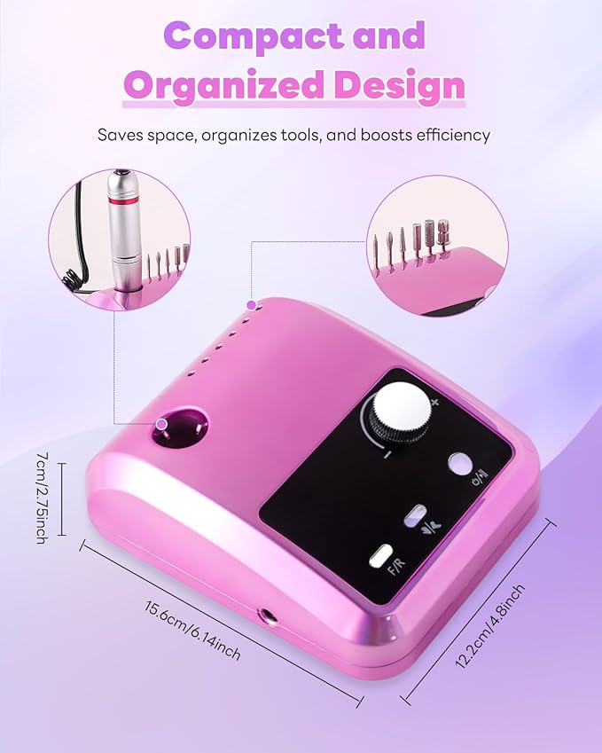 CozyZen Electric Nail Drill Professional: 45000 RPM Nail File Kit Machine with LCD Display, Hand & Foot Control Low Noise for Acrylic, Gel Nails, Manicure & Pedicure - Salon & Home Use (Dazzle)