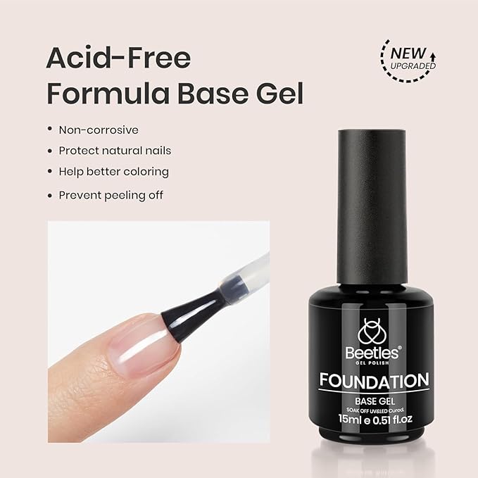 Beetles Gel Top Coat and Base Coat Set - 2 Pcs 15ml No Wipe Top Coat Gel Nail Polish Shine Finish and Long Lasting, Soak Off LED Nail Lamp Finish Nail Art Design Manicure Diy at Home