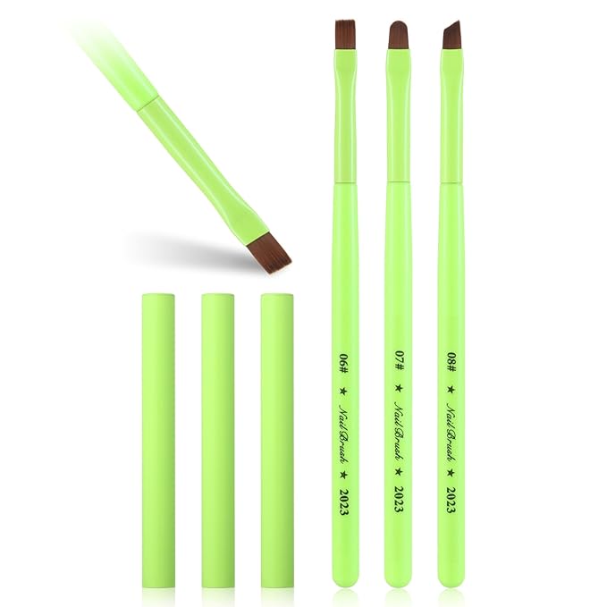 3PCS Nail Clean Up Brushes for OPI Nail Polish Remover, Brushes for Cleaning Polish Mistakes on the Cuticles, Acetone Resistant Nail Brush for Nail Art and Designs（Fluorescent Green ）