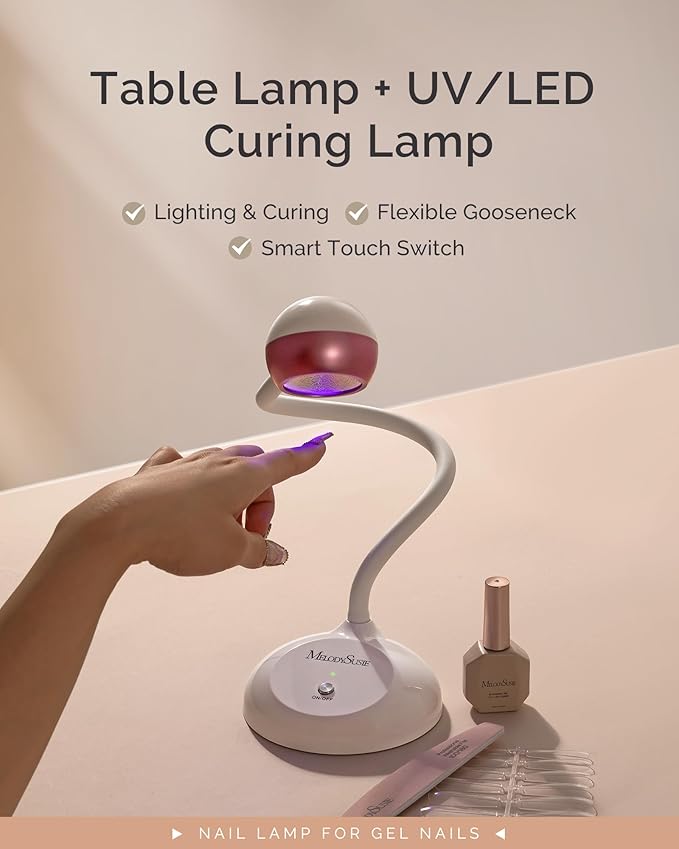 MelodySusie Gooseneck Cordless UV Nail Lamp with Adjustable Light Angle, S-Pro09M 2-in-1 Rechargeable Fast Curing Nail Dryer Cures All Gels, Especially Rhinestone Glue & Liner Gel Polish