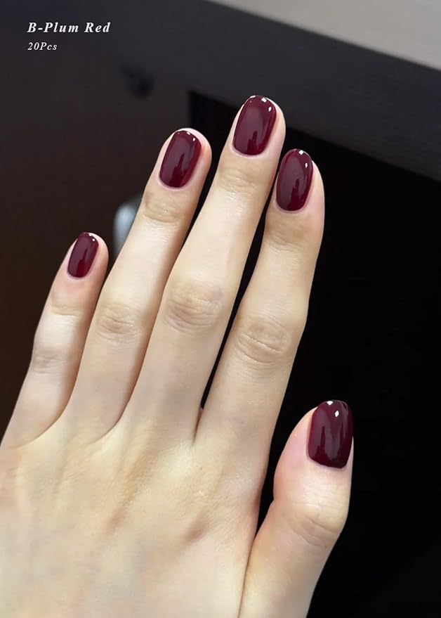 Semi Cured Gel Nail Strips (B-Plum Red), 20 Pcs Gel Nail Wraps, Stickers, Long Lasting, Works With Any UV Lamps