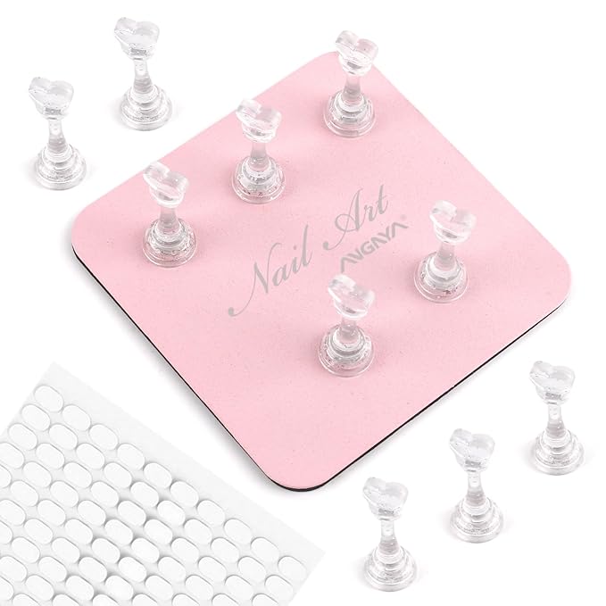 ANGNYA Nail Stand for Press Ons,Square Shape Super Magnetic Base Nail Holder for Painting Nails with 200 Pcs Reusable Double-Sided Tape for Nails Practice Nail Tools Home DIY Salon Supplies