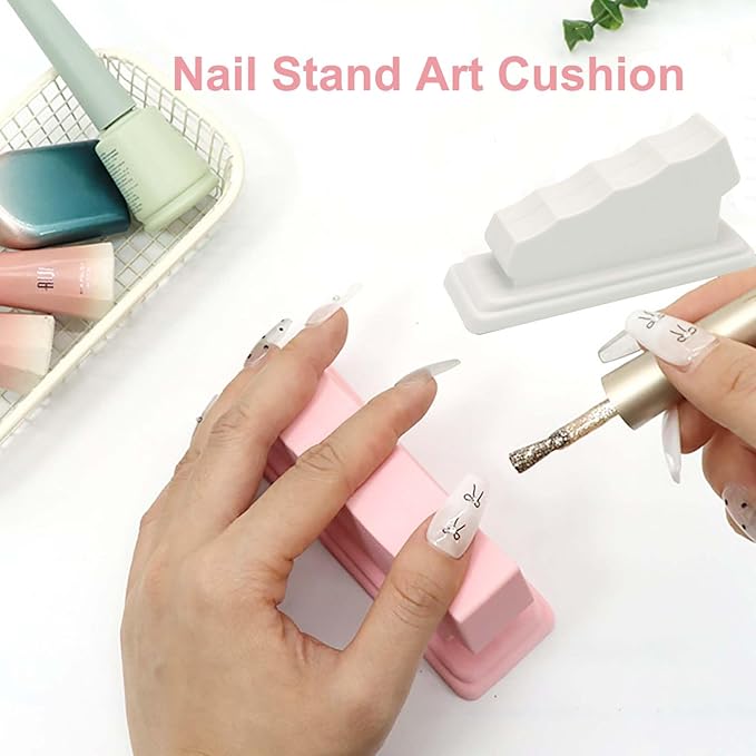 Nail Stand Art Cushion – Silicone Hand Rest with Finger Separators, for Manicure at Home or Salon, Anti-skid Design for Comfortable Fingernail Painting (Pink)