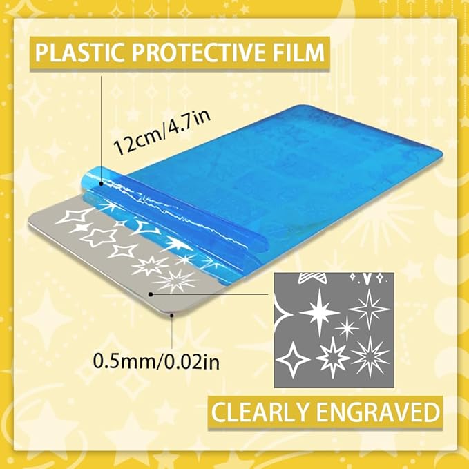 PH PandaHall 3pcs Star Moon Nail Stamping Plates Falling Stars Nail Art Plates Pentagram Patterns Manicure Art Templates Night Sky Nails Stamper Plate for Women DIY Manicures Salon Printing Design