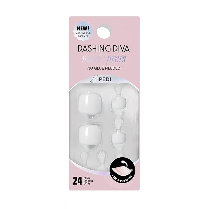 Dashing Diva Magic Press Pedicure Set - Blank Slate - Press On Nails - Long Lasting Gel - Lasts Up to 10 Days - Summer Gel Set - 4-Piece Pedicure Kit with 24 Nails