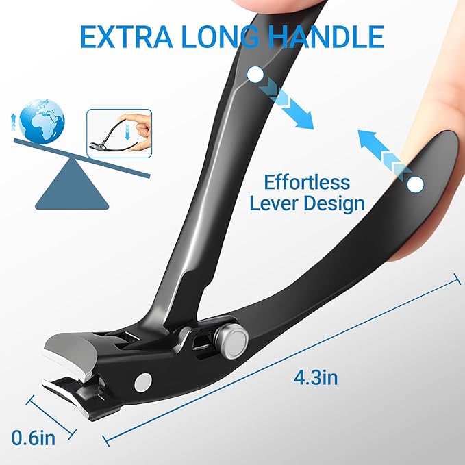 Long Handle Toenail Clippers for Seniors Ultra Wide Jaw Opening Toe Nail Clippers Set for Thick Toenails Sharp Professional Fingernail Cutters Trimmers for Men Women - Black