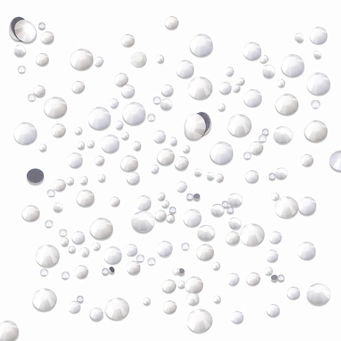 AD Beads 4300 Pieces Flat Back Nail Art Rhinestones Round Beads 6 Sizes (2-6.5mm) with Storage Organizer Box,Rhinestones Picking Pen for Nail Art Phone Decorations Crafts DIY (Chalk White)
