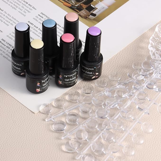 240 Pcs Nail Polish Swatch Dots Transparent Round Nail Art Polish Color Display Tips Acrylic False Nail Sample Swatches with Adhesive Sticker for Nail Polish Training Practicing Displaying