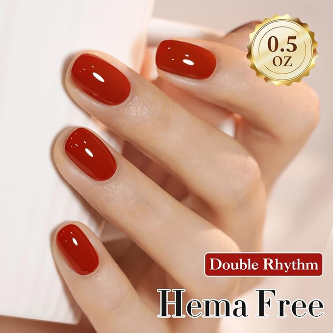 Double Rhythm 0.50 OZ Gel Polish Hema Free Same Color Same Bottle Golden Round Translucent Neutral Natural Milky 15 ML Jelly UV Polish Art DIY at Home (Red Brown-C1455)