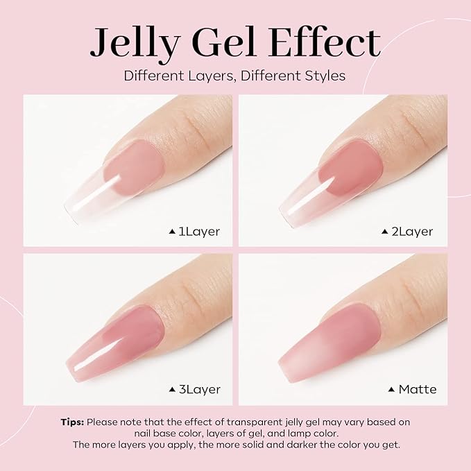 modelones Pink Gel Nail Polish Jelly Nude Pink Gel Polish French Tip Base Colors Translucent Soak Off U V Soap Nails for Nail Art Manicure at Home 15ML