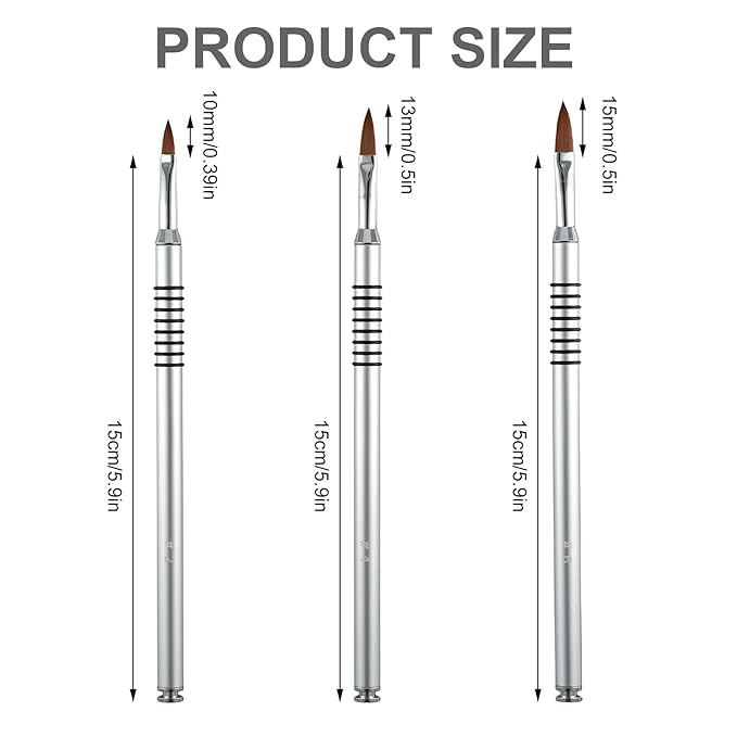 3 Pack 3d Nail Art Brush for Acrylic, Flower Brush for Acrylic Nails Kolinsky with Non-slip Handle (Size # 2/#4/#6)