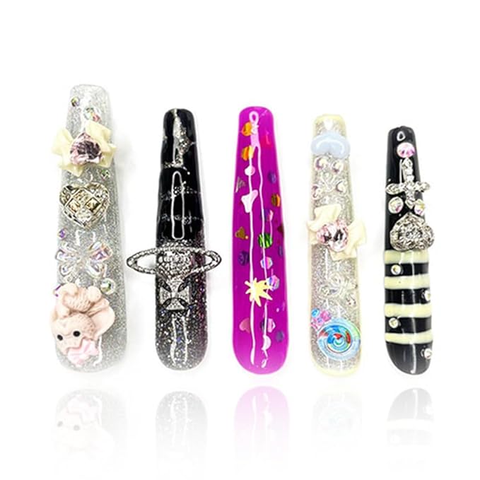 2025 Long Novel Design Reusable 100% Handmade PMMA Acrylic Press On Nails Kit with Box Gift for Women (Multicolor, M)