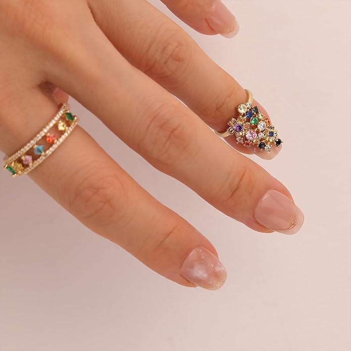 Jean Beau Finger Nail Ring for Women Teen Art Rhinestones Finger Tip Rings Gold Metal Nail Decoration Nail Protect Fashion Jewelry Gift
