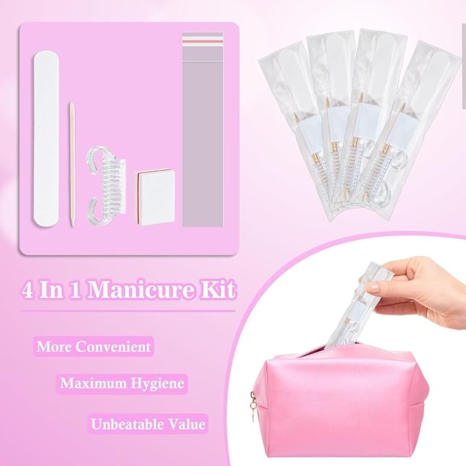 50 Sets Disposable Manicure Kit Basics 4 Piece Nail Kit for Travel,Handle Grip Brush,Mini Nail Buffer Nail File and Wood Stick for Gifts Salon Home Professional(50 Set -White)