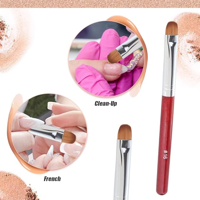 French Manicure Clean-Up Brush, French Gel Acrylic Nail Art Kolinsky Brush for Professional Manicure Cuticle Clean Up Nail Art Design, Red Wood Handle (12#)
