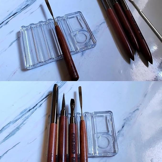 3 Pack Nail Brush Holder Base Stand Transparent Portable Mini Rest with Charms Container for Nail Art Brushes Drawing Pencil Painting Pen Liner Rhinestone Gems DIY Manicure