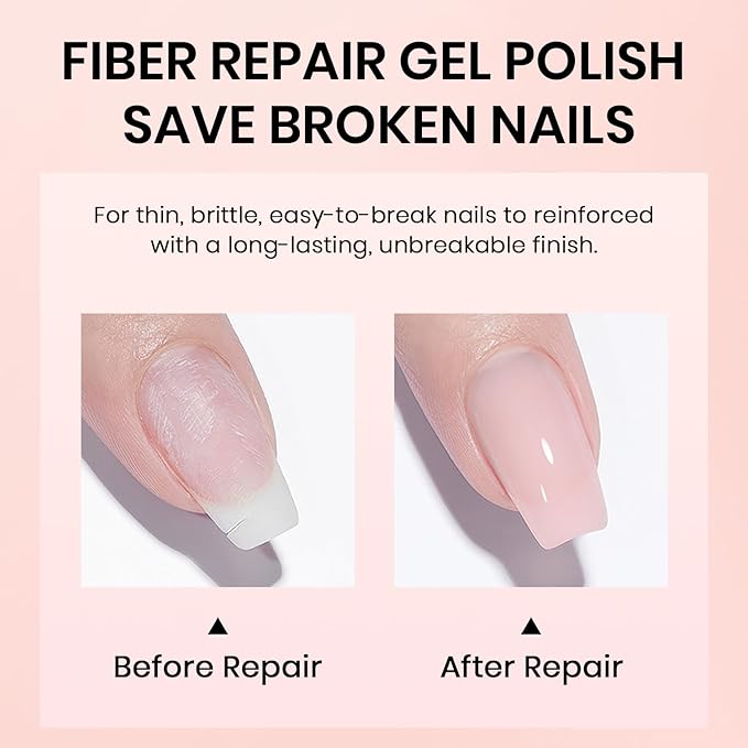RARJSM Nude Sheer Milky Pale Pink Fiber Glass Rubber Base Gel Nail Polish for Repair Broken Nails StrengthenerGel Base Coat Transparent Brush on Building Gel in a Bottle Soak Off Curing Requires 15ml