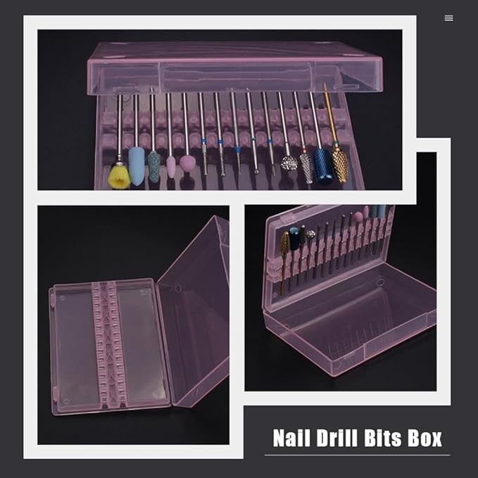 minkissy Nail Drill Bit Storage Box 14 Holes Organizer Case for 3/32 Inch Bits Manicure Grinding Head Storage Compact and Portable Nail Tool Holder for Salon and Home Use