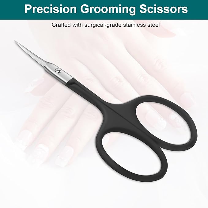 CGBE Manicure Scissors, Extra Fine Eyebrow Scissors for Grooming, Curved Blade Nail Scissors Precise Pointed Tip Grooming Kit for Eyebrow, Eyelash, Trim Nail and Dry Skin, Black