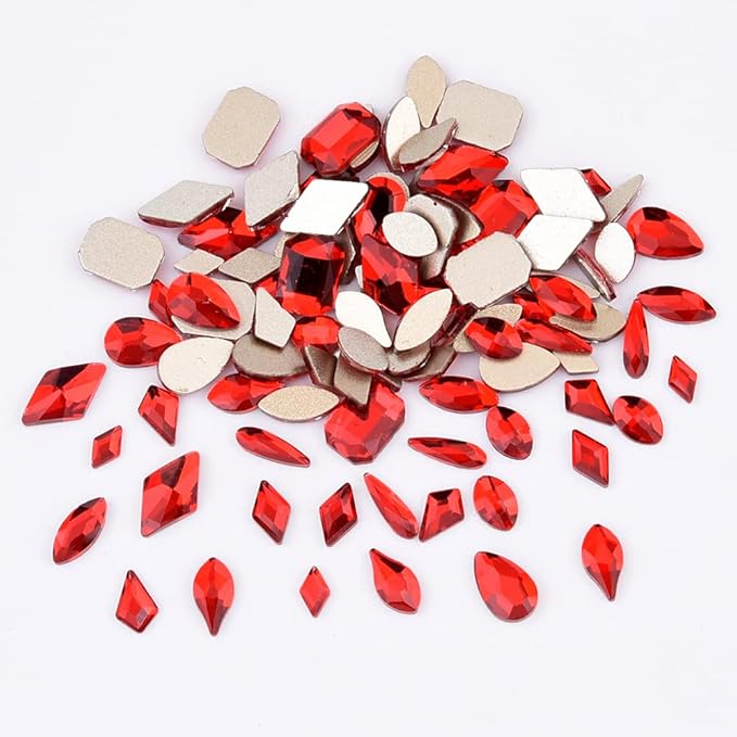 100pcs Glass Red Nail Rhinestones Shapes Mix 720pcs Flat Back Crystal Gem Stones Nail Decoration Charms Bulk Pack Supply