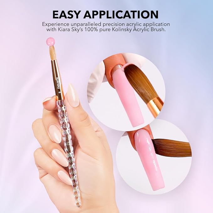 Kiara Sky Acrylic Brush #20 - Clear | 100% Pure Kolinsky | Crystal Cut Handle and Acetone Resistant