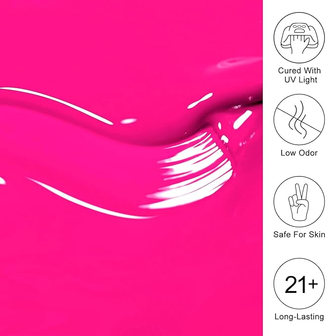 Imtiti Pink Gel Nail Polish, 0.5 Fl Oz Hot Pink Gel Polish Soak Off LED UV Spring Summer DIY Nail Art Starter Manicure Salon