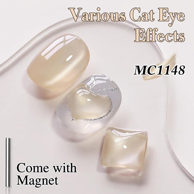 Double Rhythm 0.5 Oz Cat Eye Gel Polish with Magnet Same Color Same Bottle Holographic Glitter Shimmer Translucent Color Salon 15 ML Magnetic Nail Art (Pale Nude-MC1148)