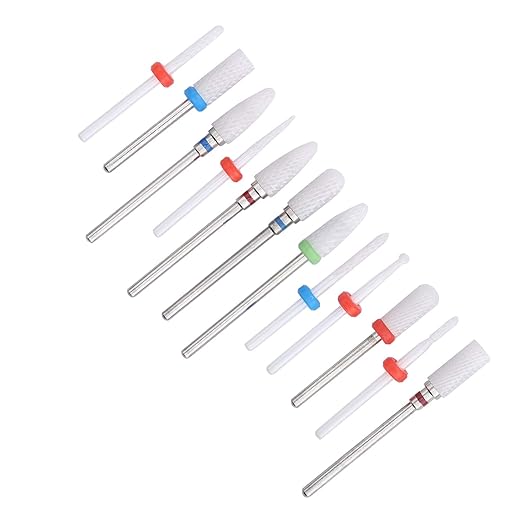 12pcs Ceramic Milling Cutter Drill Bit Electric Grinding Milling Cutter Files Ceramic Nail Drill Bit Bits Holder Set Cuticle Flame Rod for Nails D