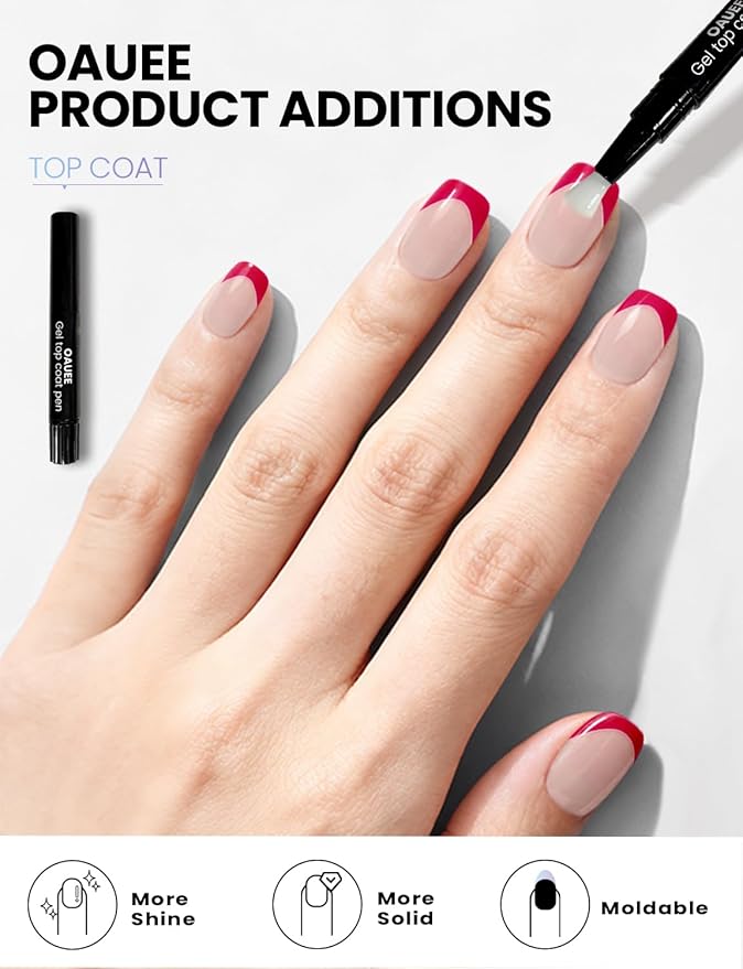 Semi Cured Gel Nail Strips | Built-In Gel Top Coat | UV Light Required | Salon Quality, Easy Application And Removal (Pink French)