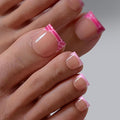BTArtbox Press On Toenails - Lamp-Curable Sharp Square Toe Nail Press Ons with Glue for Women, Semi-Transparent French Tip Fake Toe Nail Tips in 15 Sizes - 30 Toenails Kit, Pink Croc