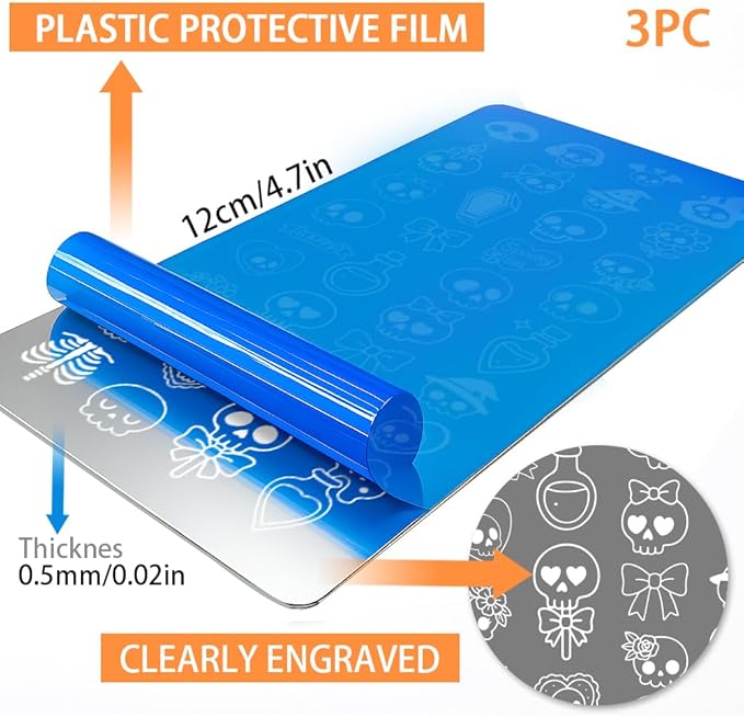 PH PandaHall 3pcs Cartoon Skull Nail Stamping Plates, Spooky Skull Vial Nail Art Templates Gothic Style Stainless Steel Image Plate Art Stencils with Tool for DIY Print Manicures Salon Design Decor