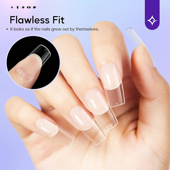 Press On Nails Short Square - 312pcs Gel Tips Full Cover Fake Acrylic Extension Pre-Shape 12 Sizes