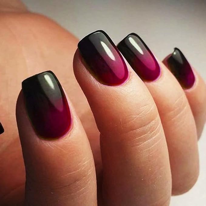 6 Packs (144 Pcs) Press on Nails Short Square Fake Nails Ombre False Nails with Designs Gradient Glue on Nails 6 Color Full Cover Glossy Acrylic Stick on Nail for Women Girls Manicure